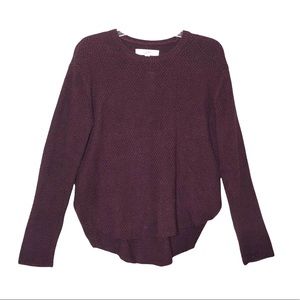 NWT LOFT | Deep Maroon Purple Textured Knit Dolphin Hem Crew Neck Sweater